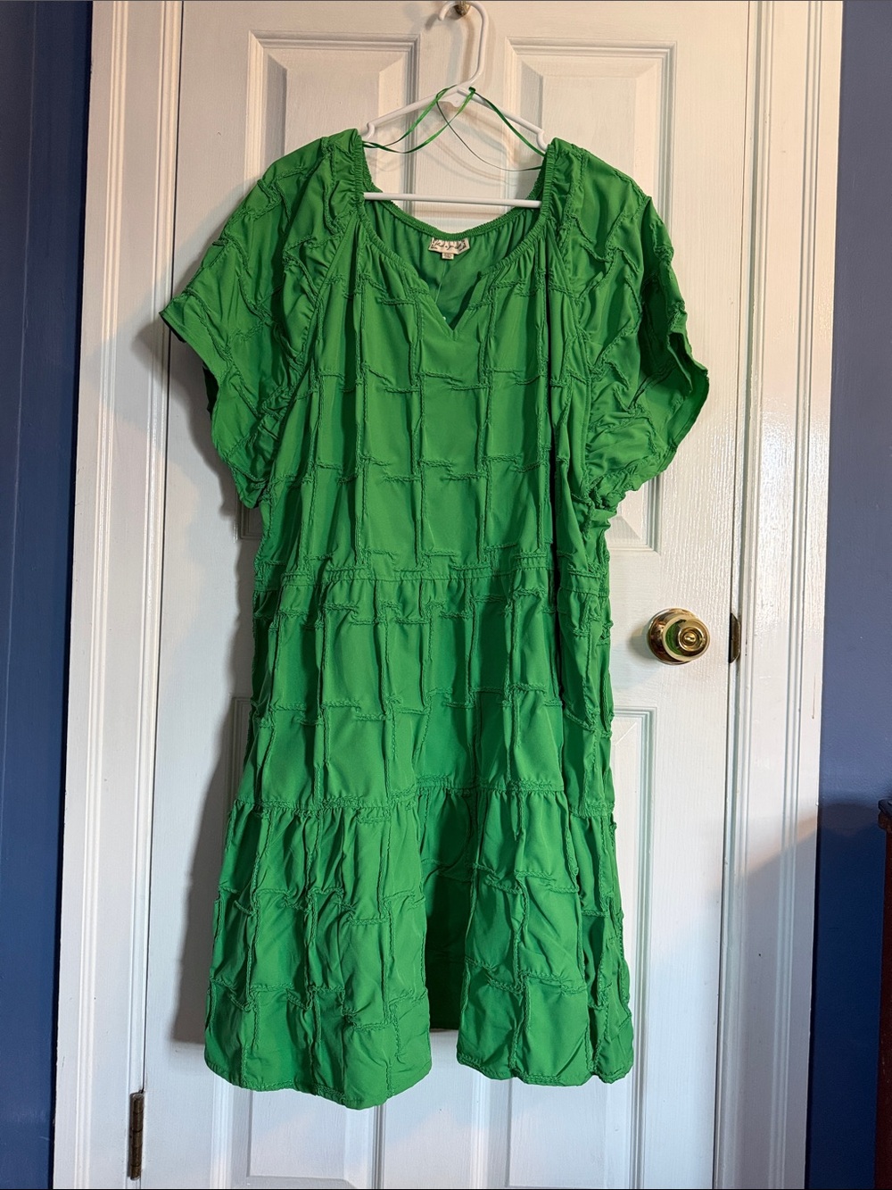 Green Textured Short Sleeve Women’s Dress